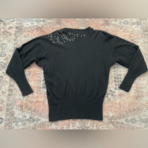 Rimini VTG 80s Chic Glam Black Beaded Wool Angora Knit Sweater Womens Large - Picture 3 of 5